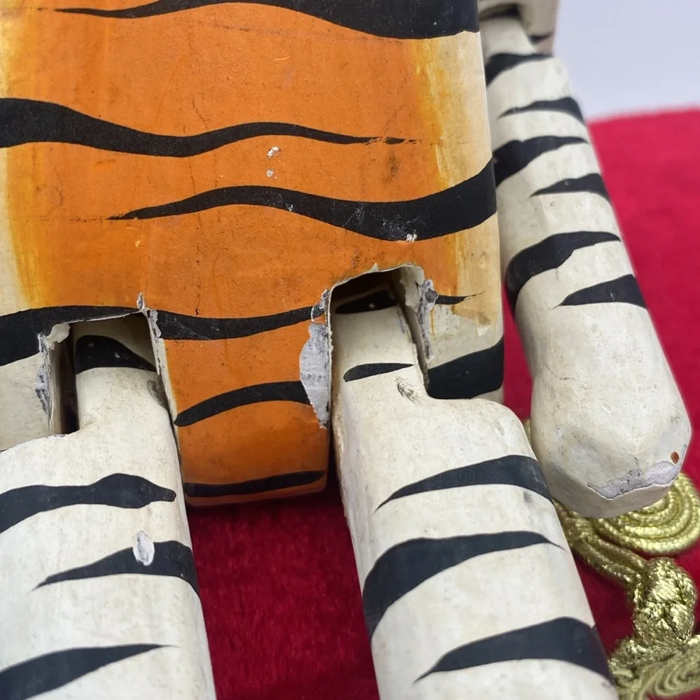 Handcrafted Wooden Cat Figurine Orange and Black Stripes shelf sitter 11” READ